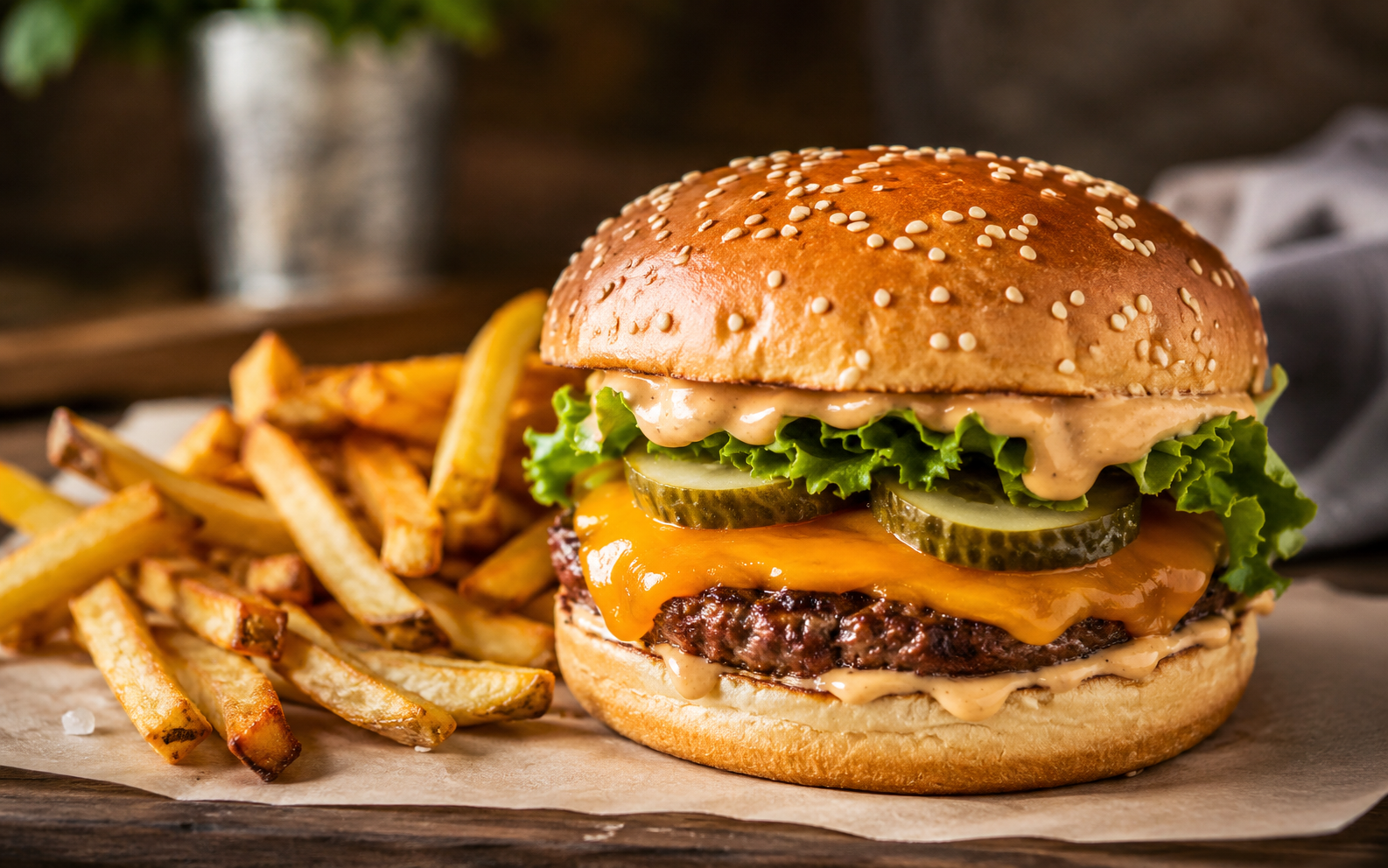 Domowy burger jak z maka z frytkami z piekarnika