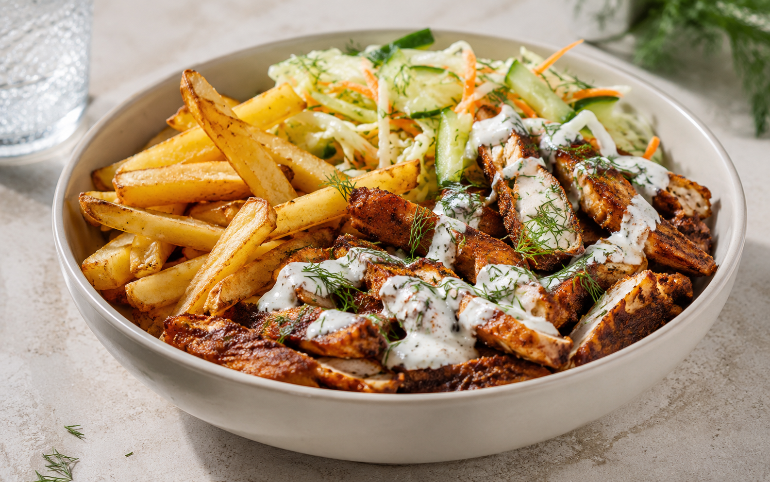 Domowy kebab box z kurczakiem i frytkami